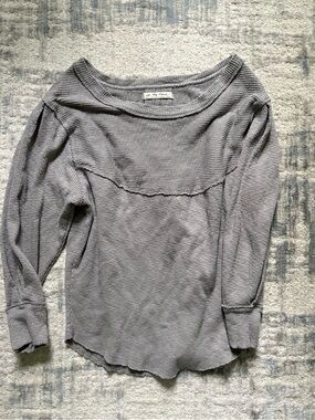 Free People Long Sleeve Waffle Knit Top in Gray